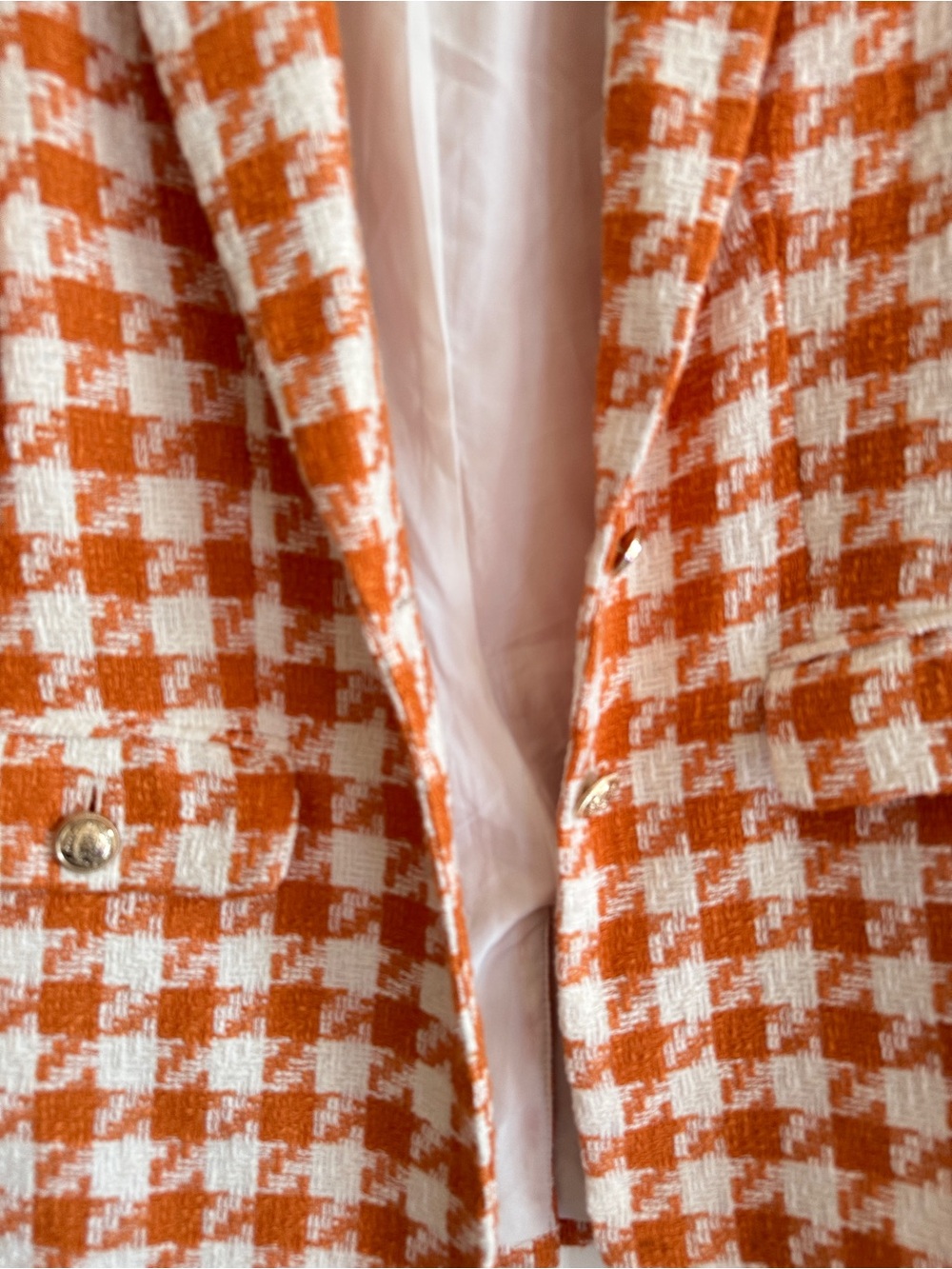 H&M Orange & White Checked Tweed Blazer - Picture 4 of 12